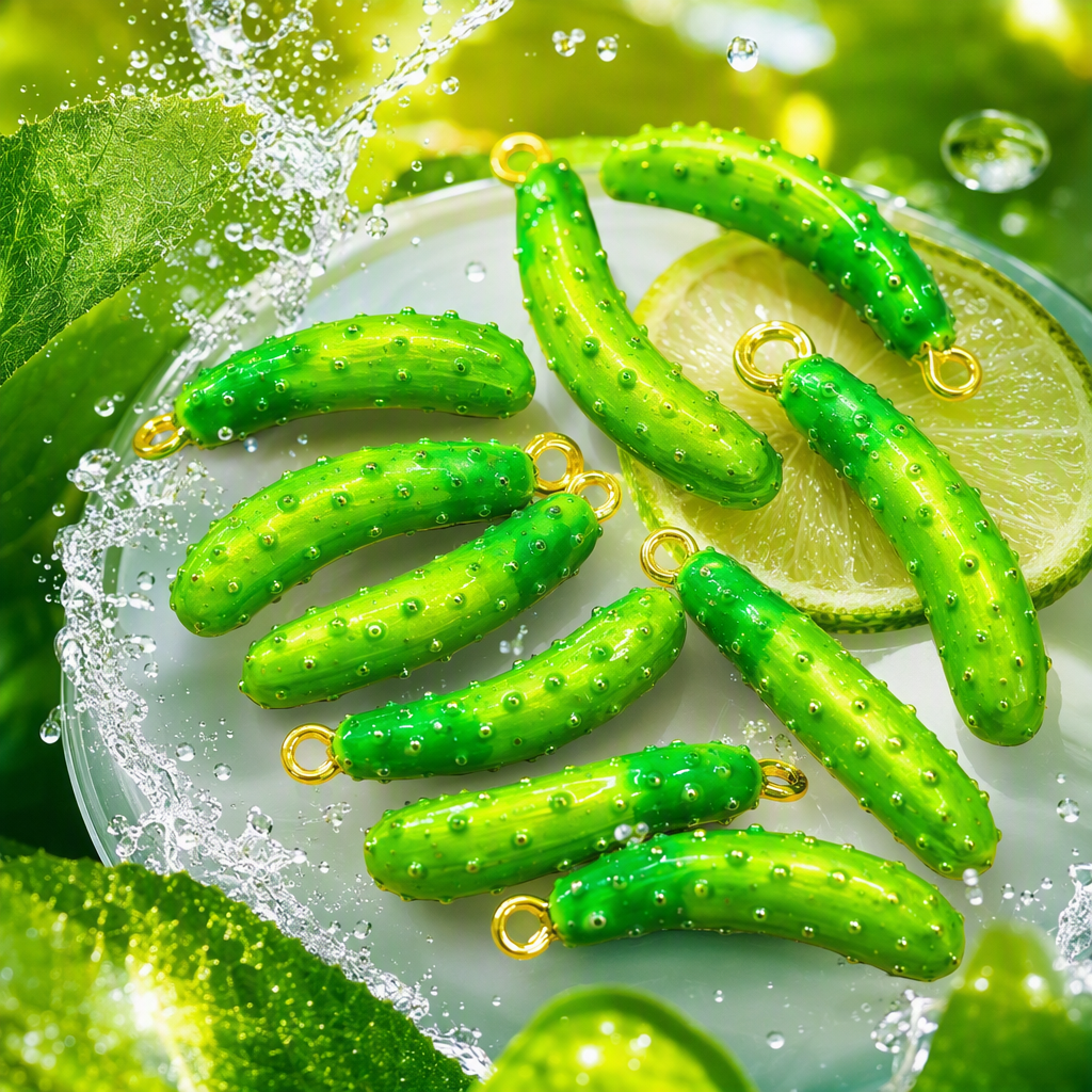 Creative green pickled cucumber-shaped pendant, a fashionable and individual accessory, a trendy and simple couple gift Specification image