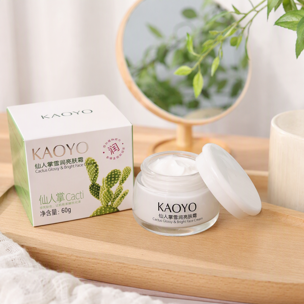 KAOTYO Cactus Snow Moisturizing Brightening Cream, white packaging box, white can, hydrates, moisturizes, brightens complexion and nourishes the skin details Picture