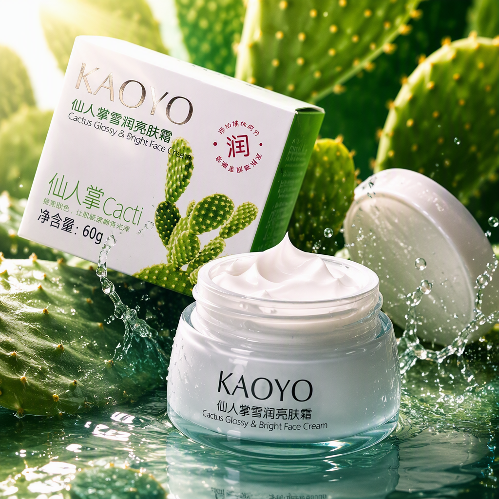 KAOTYO Cactus Snow Moisturizing Brightening Cream, white packaging box, white can, hydrates, moisturizes, brightens complexion and nourishes the skin Specification image