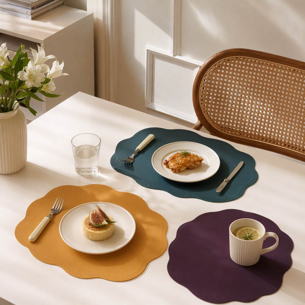 Colorful wavy fabric placemats, heat insulation pads, tableware and plate pads, anti-slip and heat-resistant table decoration, placemat sets, placemats and table MATS details Picture