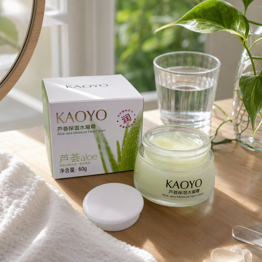 The aloe vera moisturizing cream is hydrating and nourishing. The canned packaging box design is fresh and natural details Picture