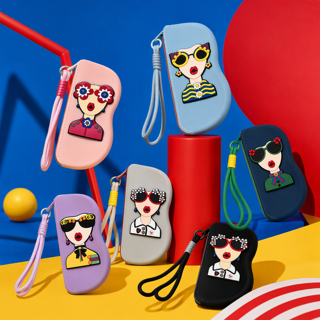 Colorido personaje de dibujos animados gafas caja de almacenamiento portátil anti-caída niños estudiantes moda creativa bolsa de almacenamiento Specification image