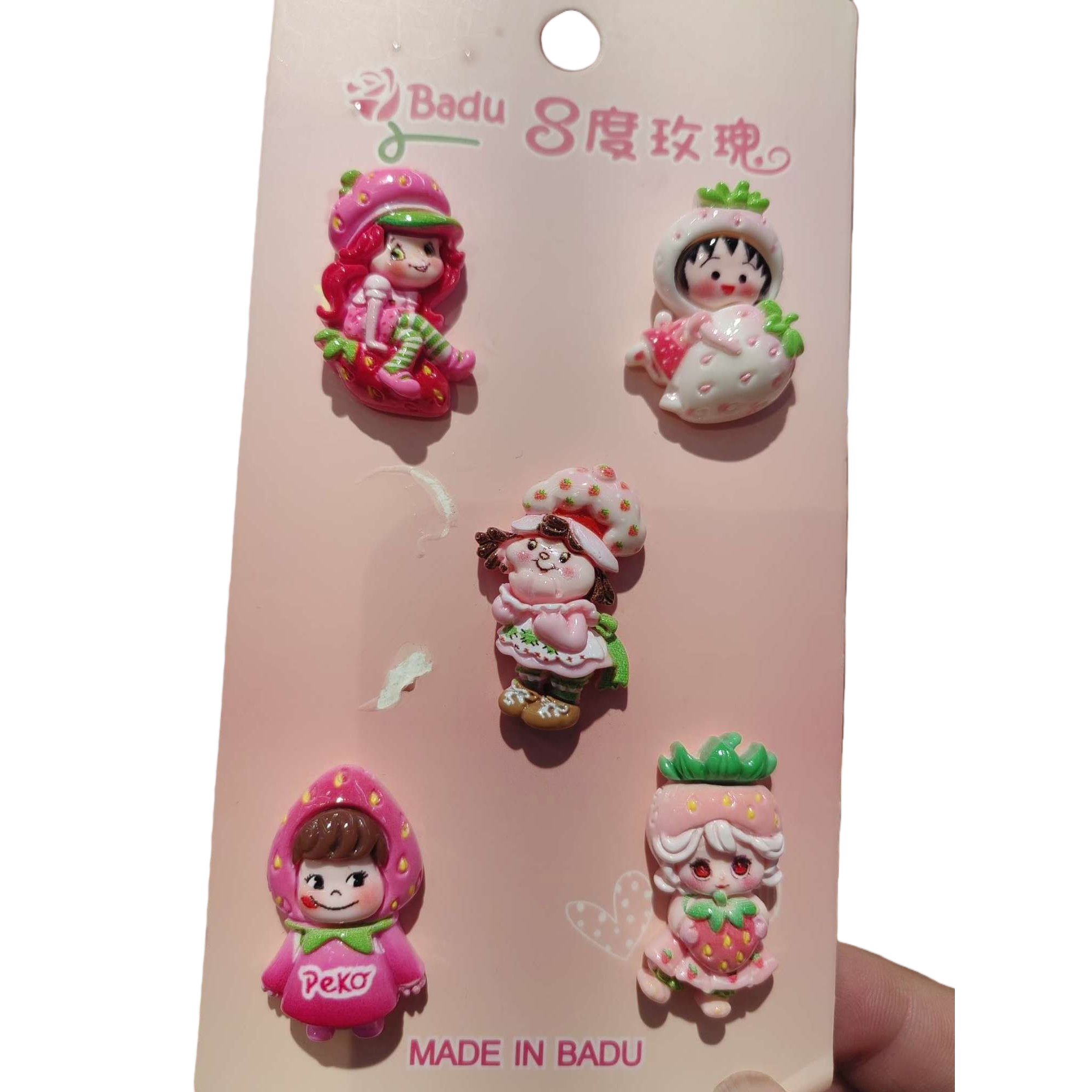 Tarjeta rosa fresa tema de dibujos animados insignias set creativo hecho a mano pegatinas decoraciones regalos regalos del día de los niños Item Picture