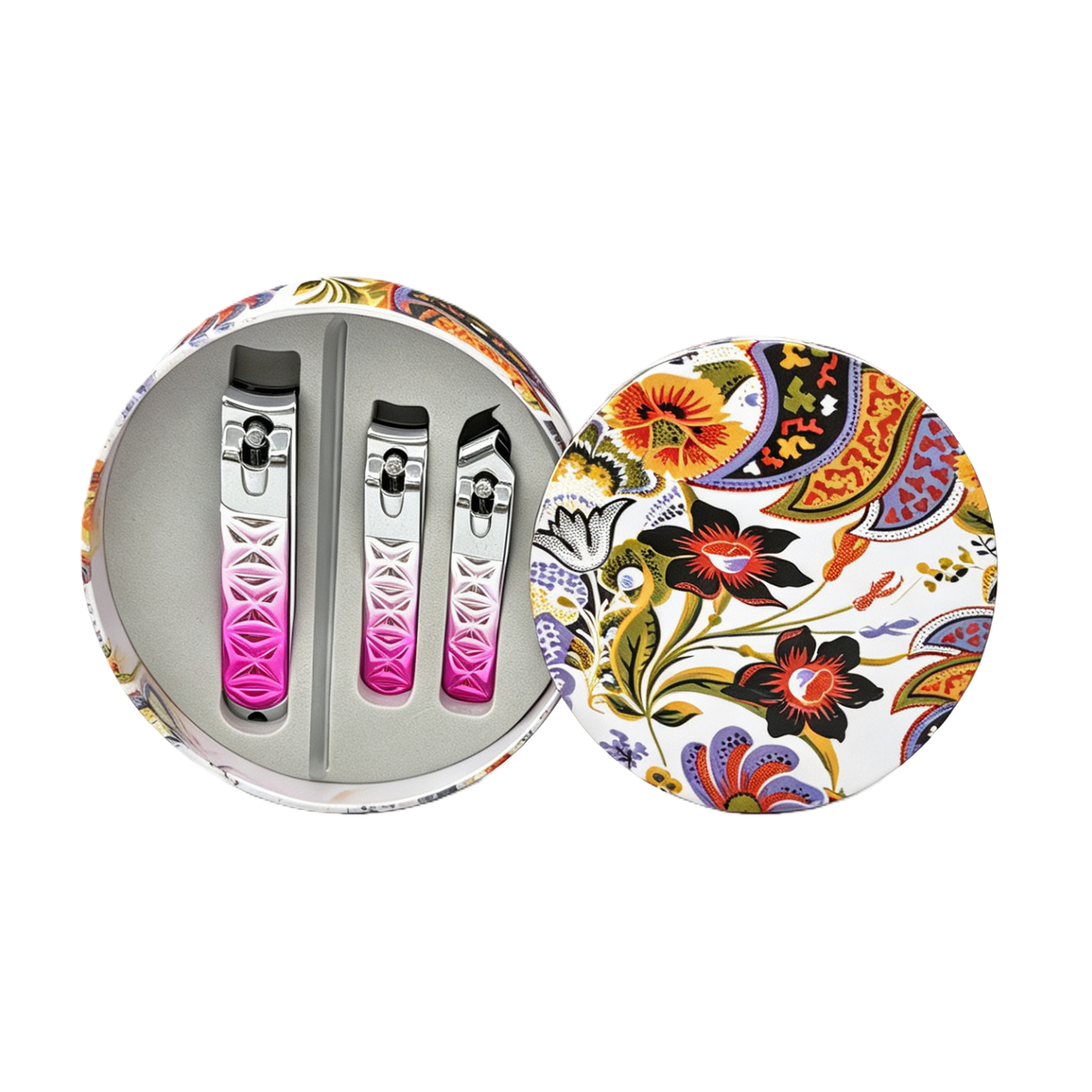 Color floral patrón redondo caja de hierro kit de herramientas de uñas manicura manicura cuidado de uñas belleza accesorios de uñas combinación caja de regalo Item Picture