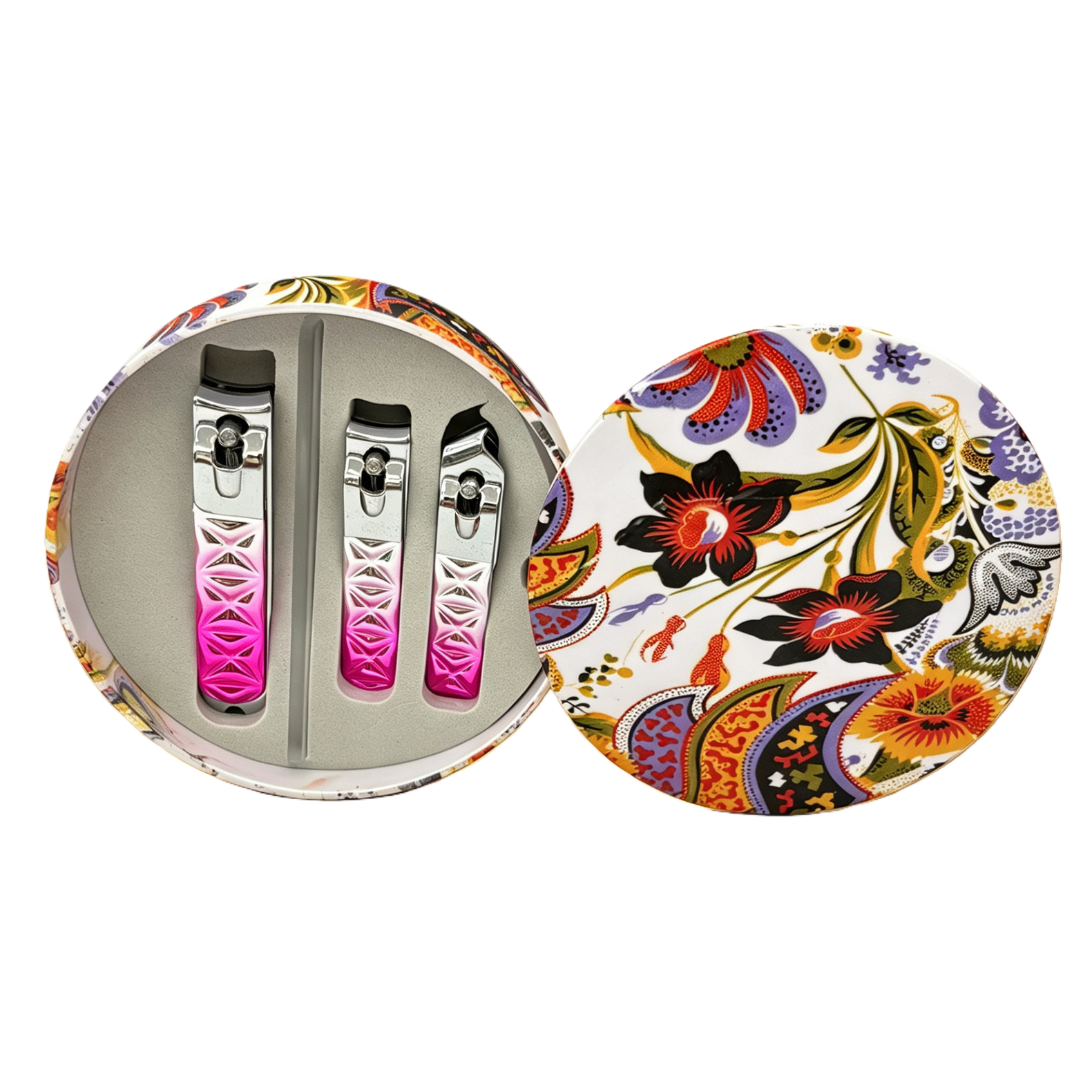 Color floral patrón caja de hierro conjunto de pinzas de uñas herramientas de uñas manicura pedicura belleza portátil almacenamiento caja de regalo Item Picture