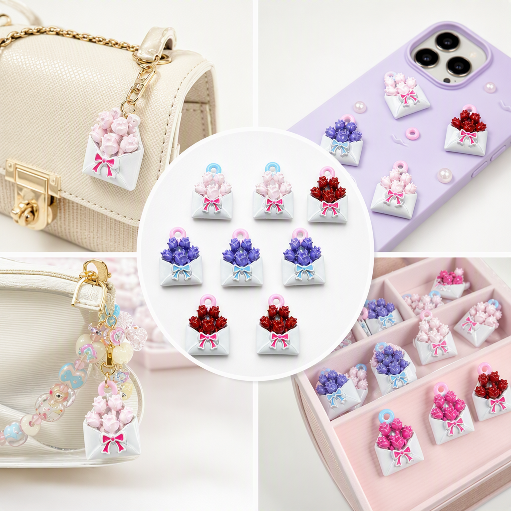 Colorful flower bouquets, envelopes, pendants, necklaces, creative gifts, couple accessories, fashionable and trendy, personalized designs