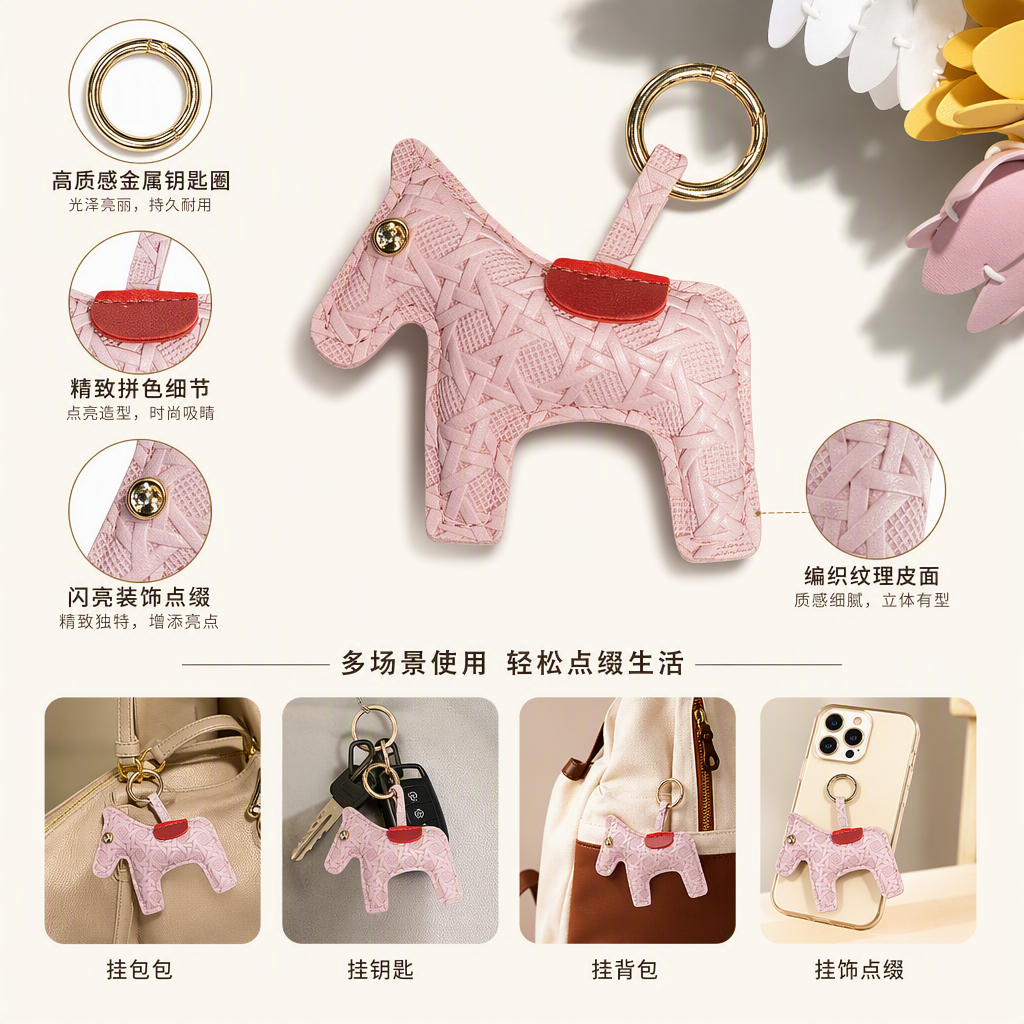 粉色编织马形钥匙扣可爱创意挂件时尚潮流礼品赠品配饰饰品
