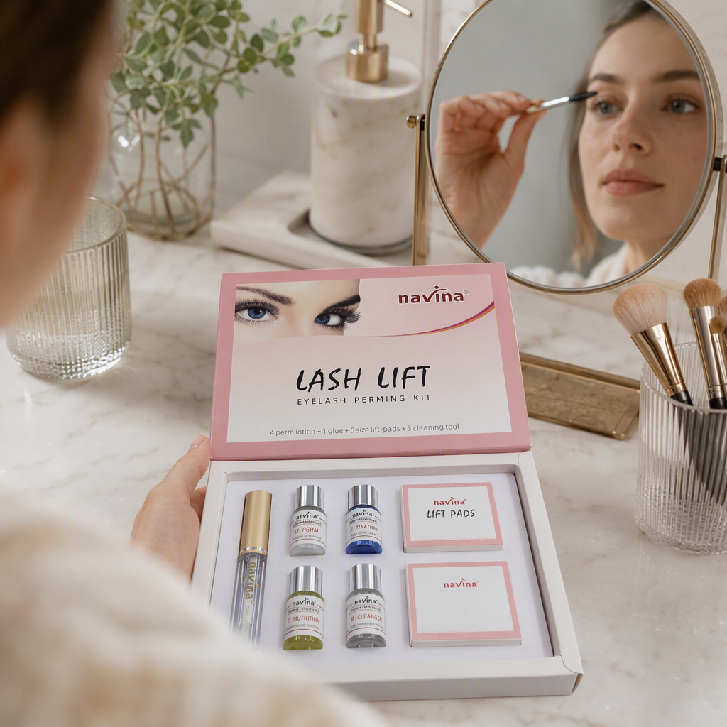 Caja rosa conjunto de levantamiento de pestañas natural denso delgado larga duración ciliar belleza herramientas combinación details Picture