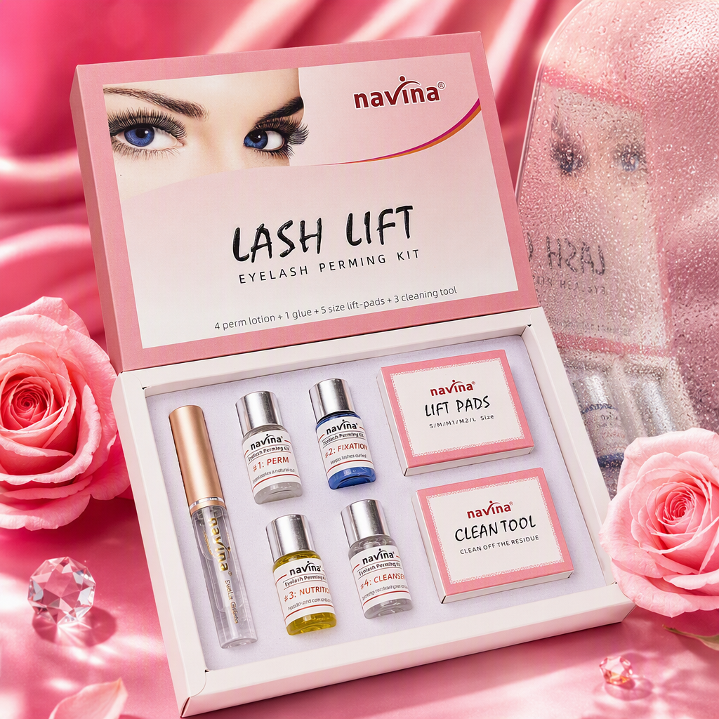 Caja rosa conjunto de levantamiento de pestañas natural denso delgado larga duración ciliar belleza herramientas combinación Specification image