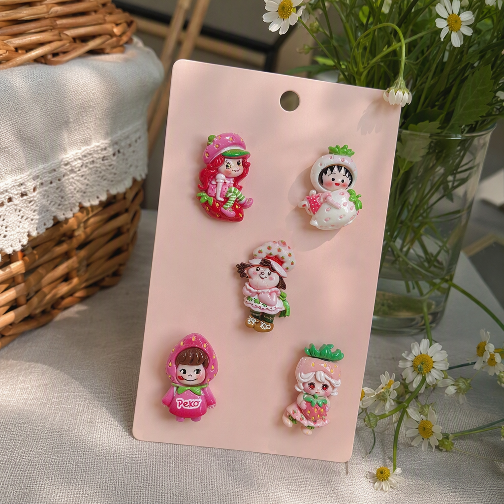 Tarjeta rosa fresa tema de dibujos animados insignias set creativo hecho a mano pegatinas decoraciones regalos regalos del día de los niños details Picture