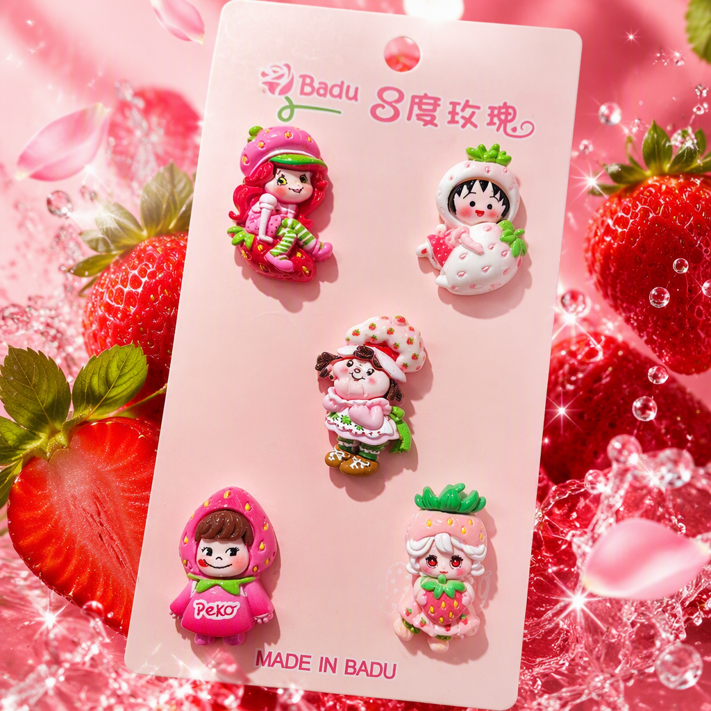 Tarjeta rosa fresa tema de dibujos animados insignias set creativo hecho a mano pegatinas decoraciones regalos regalos del día de los niños Specification image