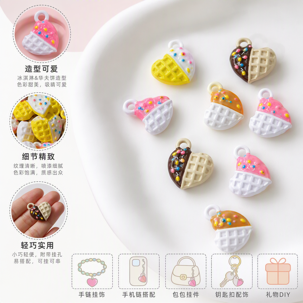 Colorful heart-shaped waffle pendants, creative and personalized couple necklace accessories, fashionable and trendy gifts