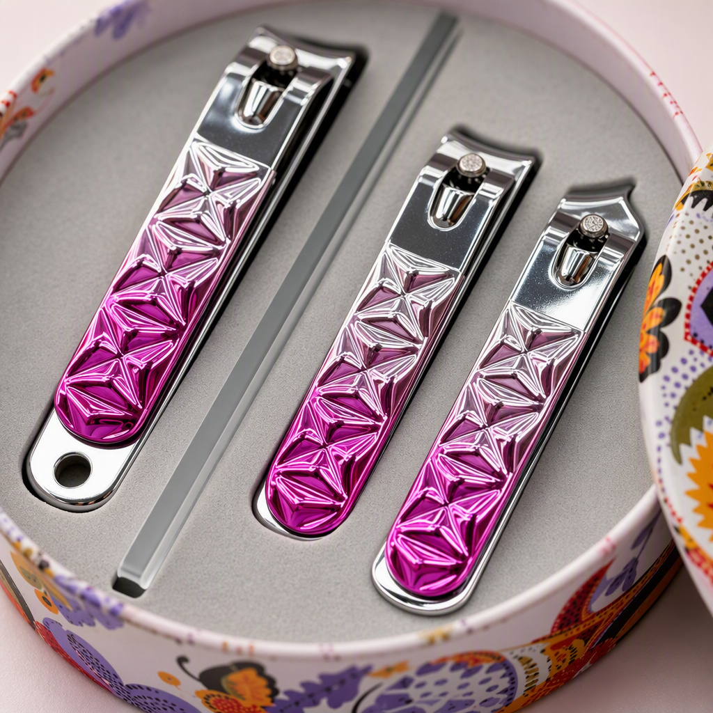 Color patrón caja redonda de tres piezas conjunto de pinzas de uñas rosa y plata interfase herramienta de manicura portátil suministros de belleza Application Scenario