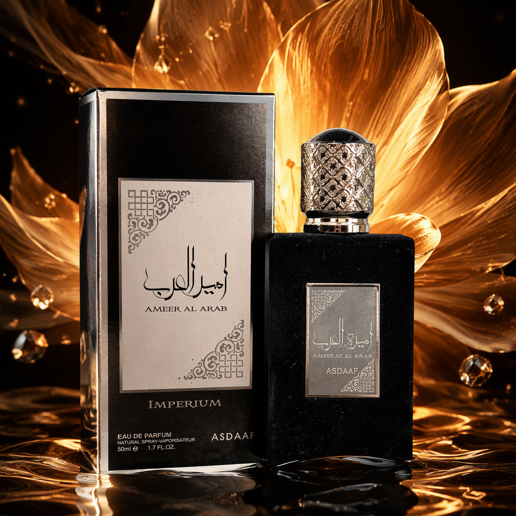 العطور الرجالي إيمبيريوم، معطر الشرق الأوسط، معطر معتدل، وغطاء غطاء غطاء زجاجي أسود على غطاء الزهرة الذهبية Specification image
