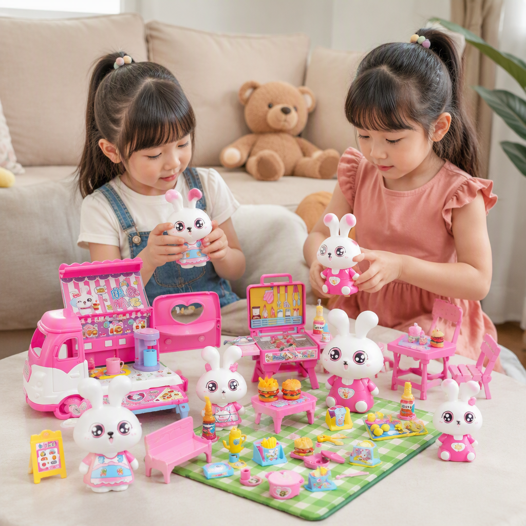 Pink picnic car toy set, children's simulated kitchen tableware, picnic supplies, fun game toys gift box details Picture