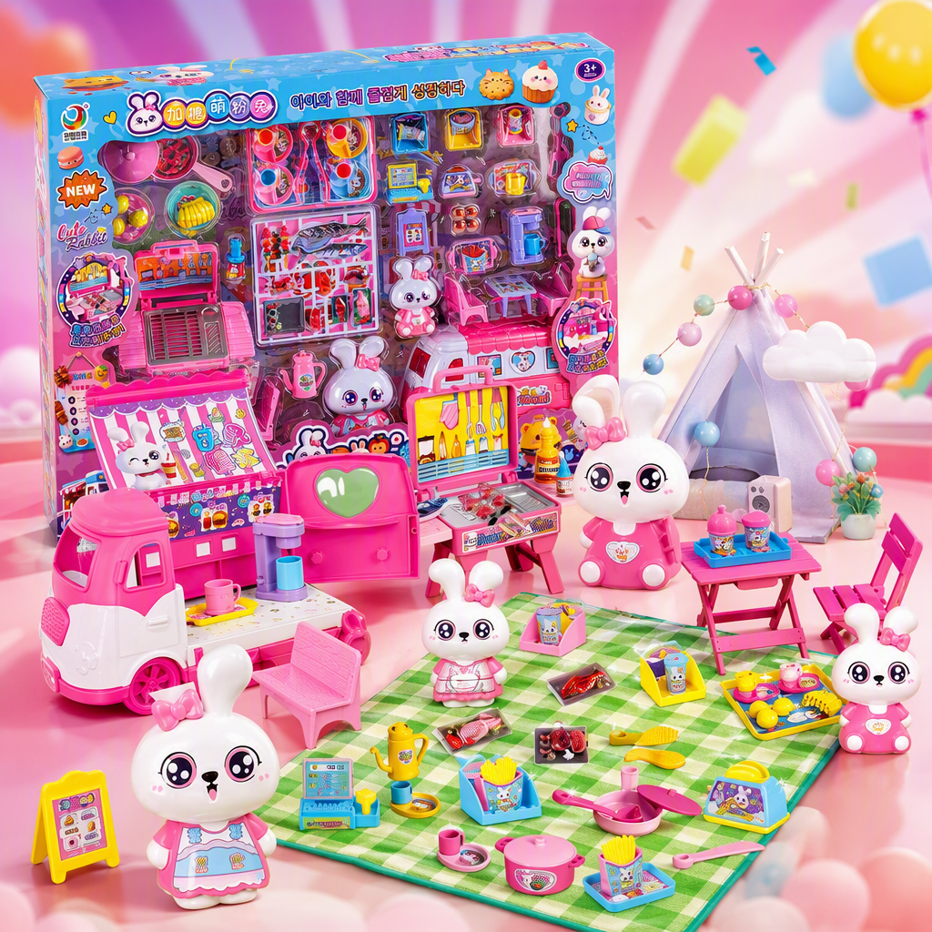 Pink picnic car toy set, children's simulated kitchen tableware, picnic supplies, fun game toys gift box Specification image