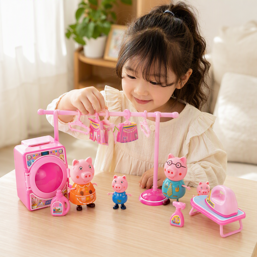 Pink Fun Laundry toy set, children's simulation game, educational toys, children's early education toy gift box details Picture