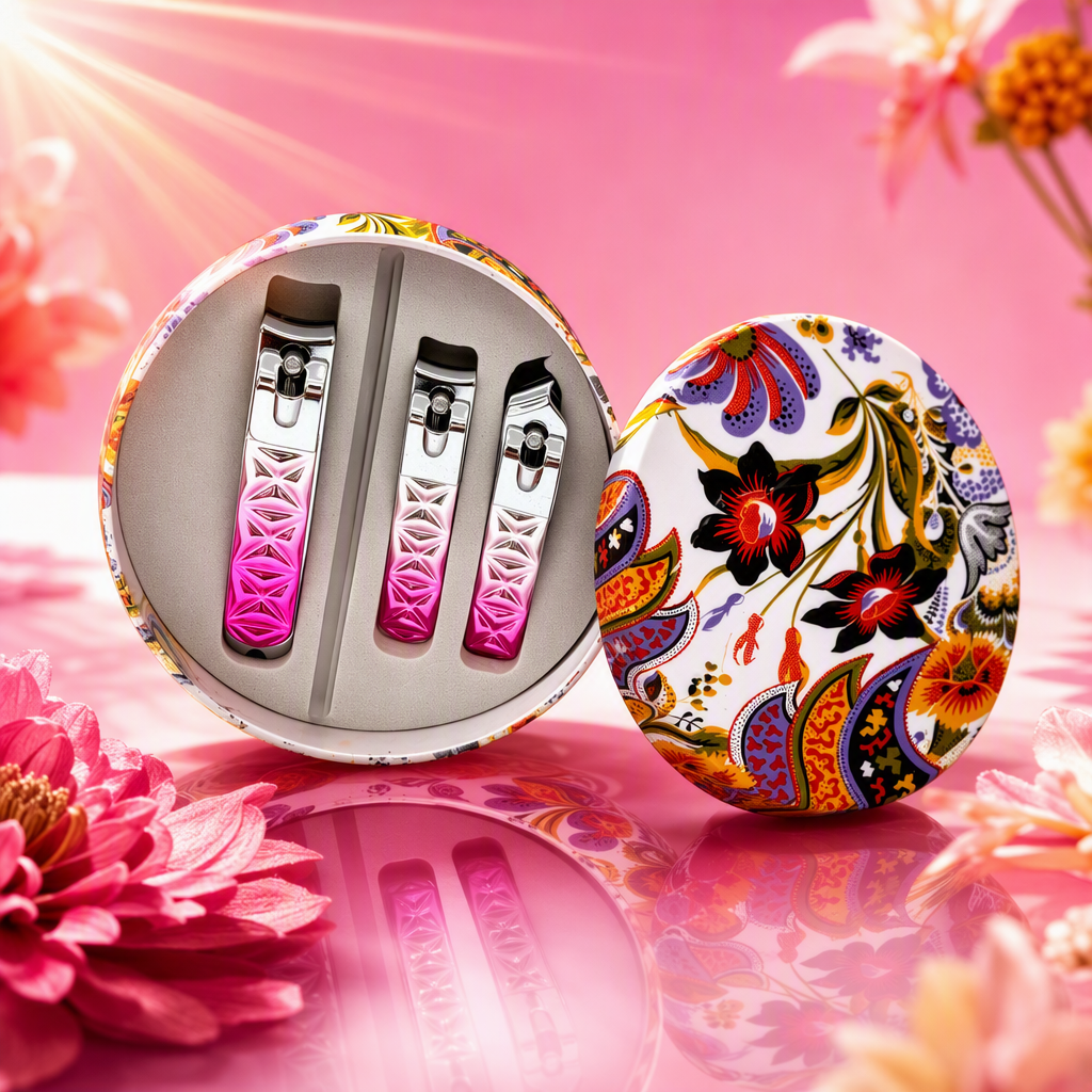 Color floral patrón caja de hierro conjunto de pinzas de uñas herramientas de uñas manicura pedicura belleza portátil almacenamiento caja de regalo Specification image