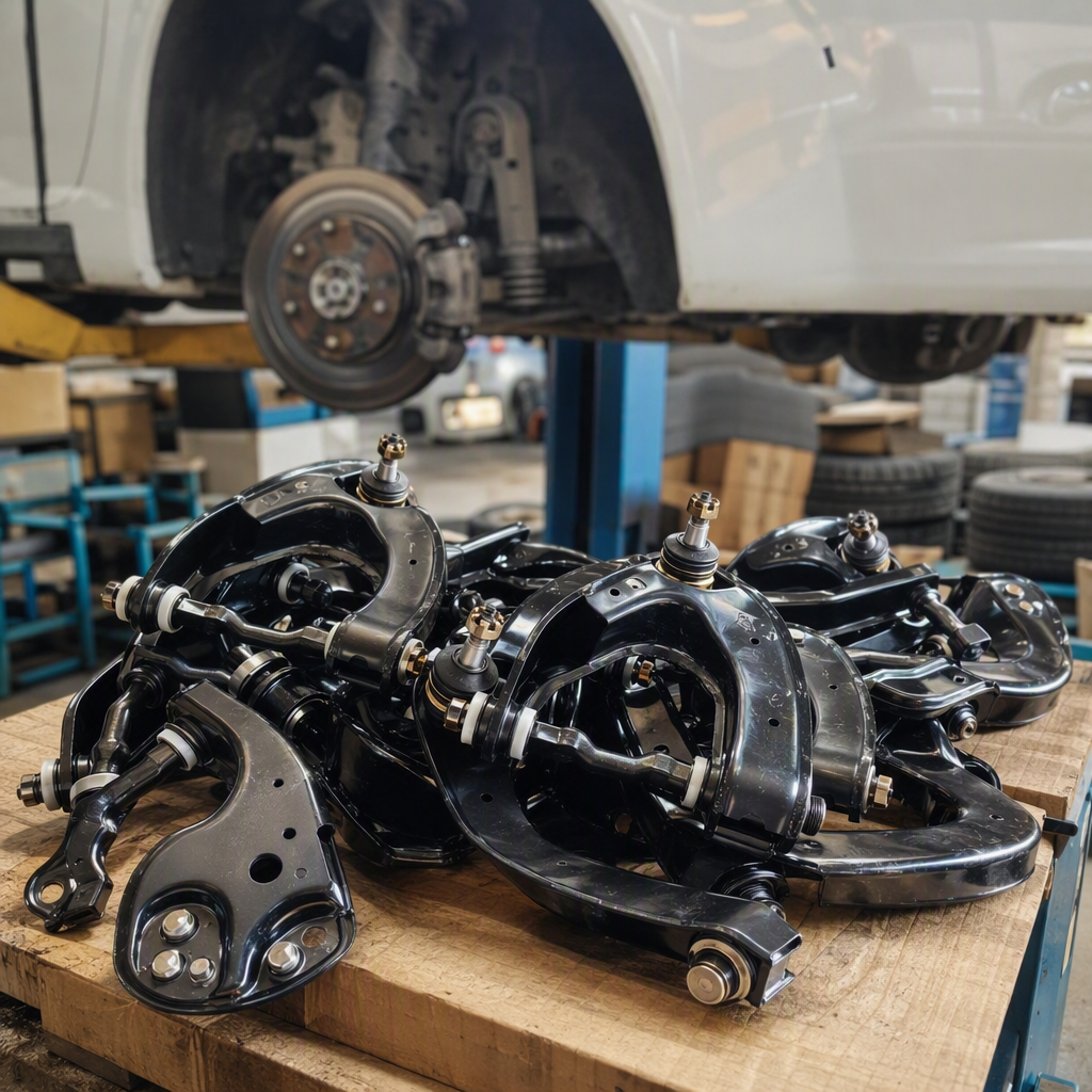 The black suspension control arm assembly is a high-strength and wear-resistant automotive part that enhances handling stability. It is a maintenance part suitable for multiple vehicle models details Picture