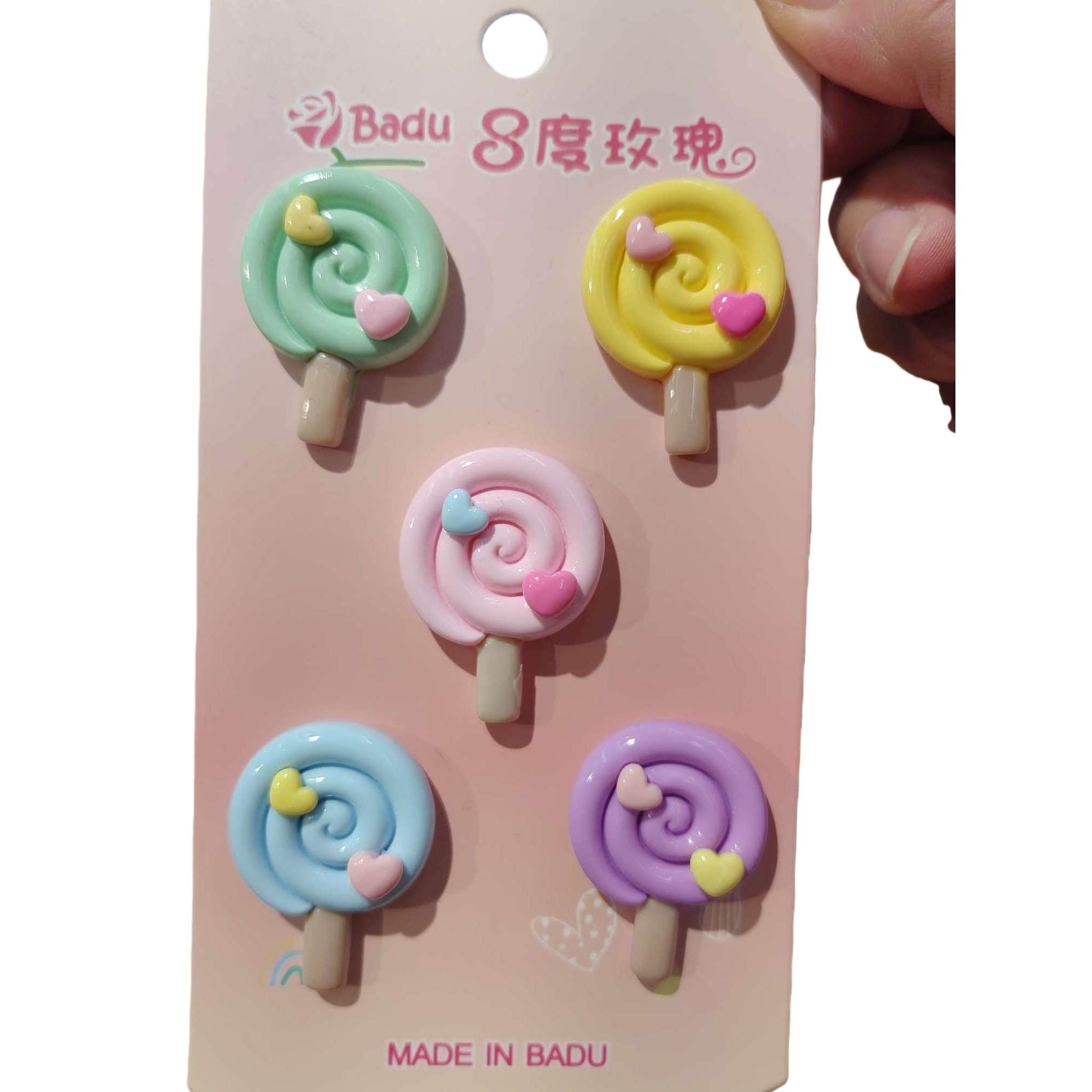 Colorful spiral candy hair clips, five-color heart decorations, sweet hair accessories, pink card packaging Item Picture