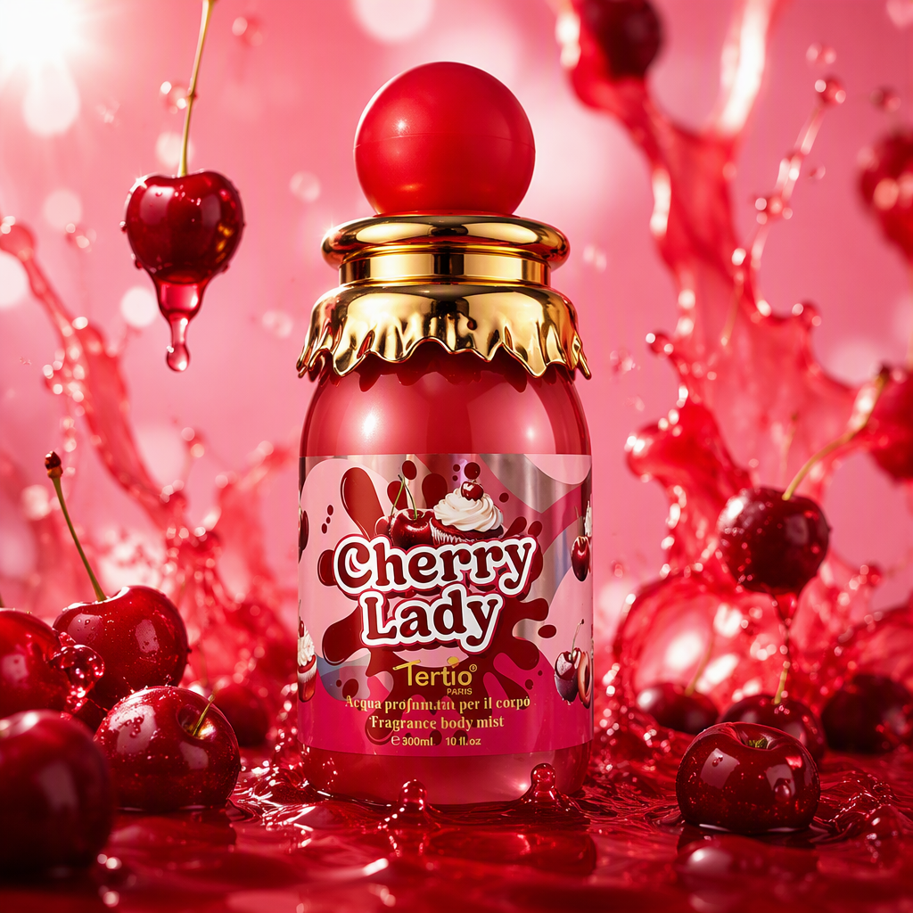 Cherry Lady Perfume spray, pink bottle, golden decoration, long-lasting, light and fresh women's fragrance, 50ml Specification image