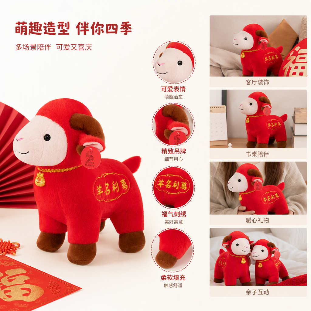 红色羊形毛绒玩具娃娃机公仔玩偶抛洒趣味抓娃娃机