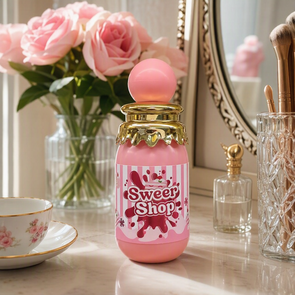Sweet Shop's pink bottle with a golden crown adorns the body spray with a long-lasting, fresh and girlish fragrance details Picture