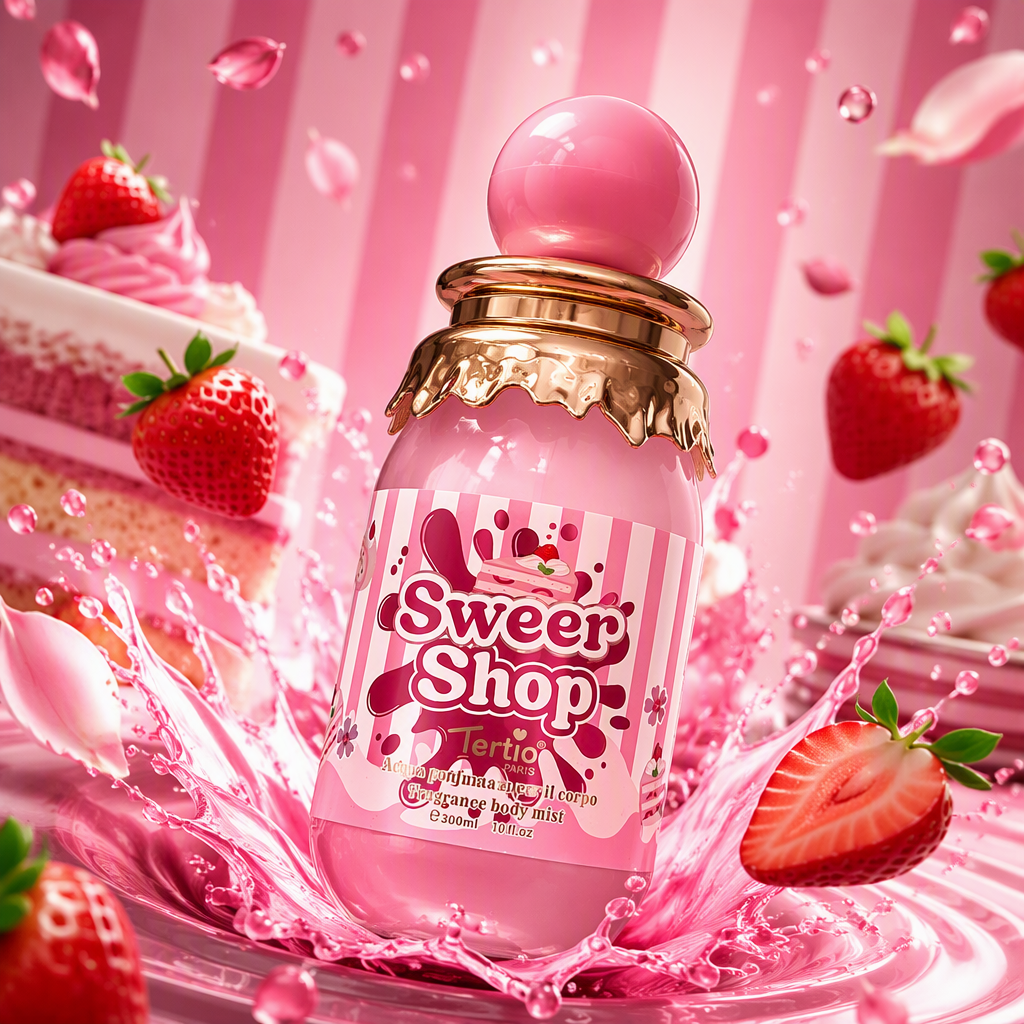 Sweet Shop's pink bottle with a golden crown adorns the body spray with a long-lasting, fresh and girlish fragrance Specification image
