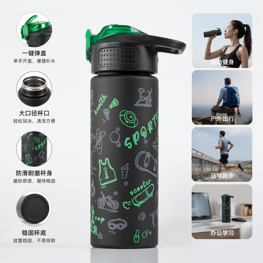 Multi-functional sports water bottle, portable heat-resistant plastic water cup, student outdoor sports supplies Application Scenario
