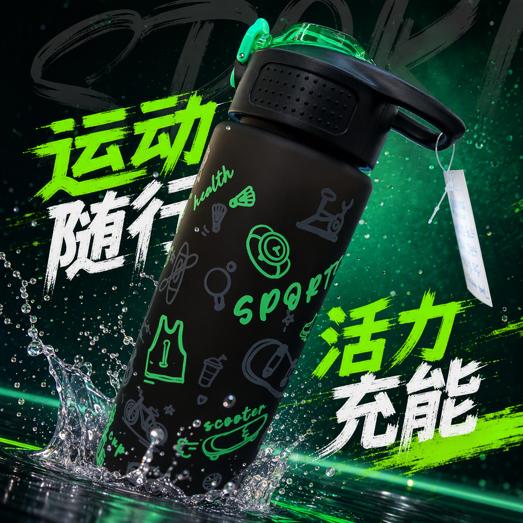 Multi-functional sports water bottle, portable heat-resistant plastic water cup, student outdoor sports supplies details Picture