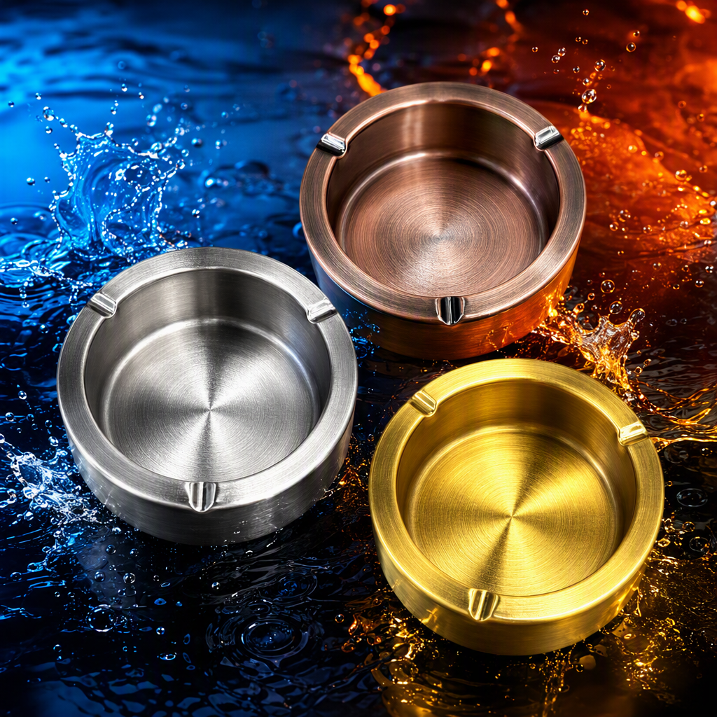 Fashionable metal ashtray, silver, simple and creative, multi-functional desktop ashtray, home and office supplies Specification image