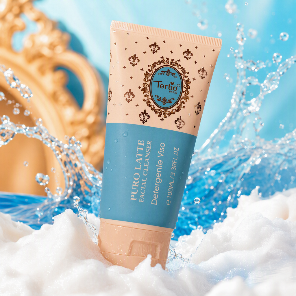 Blue Label White Tube Facial Cleanser Tertio PARIS PURO LATTE Deeply cleanses, gently hydrates and moisturizes Specification image
