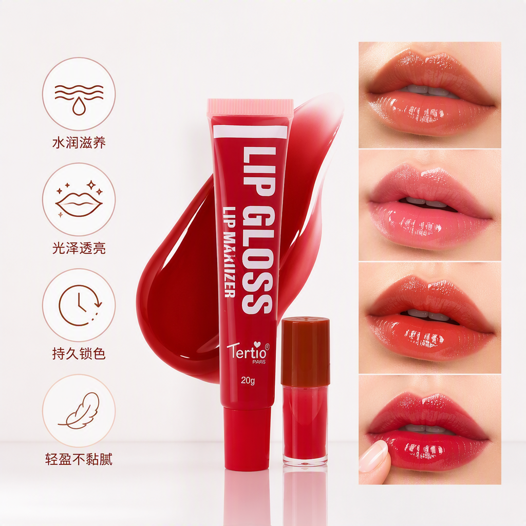 Hidratación de larga duración labios rojos esmalte tubo brillo labial líquido color renderización nutrición hidratación no es fácil de decolorar