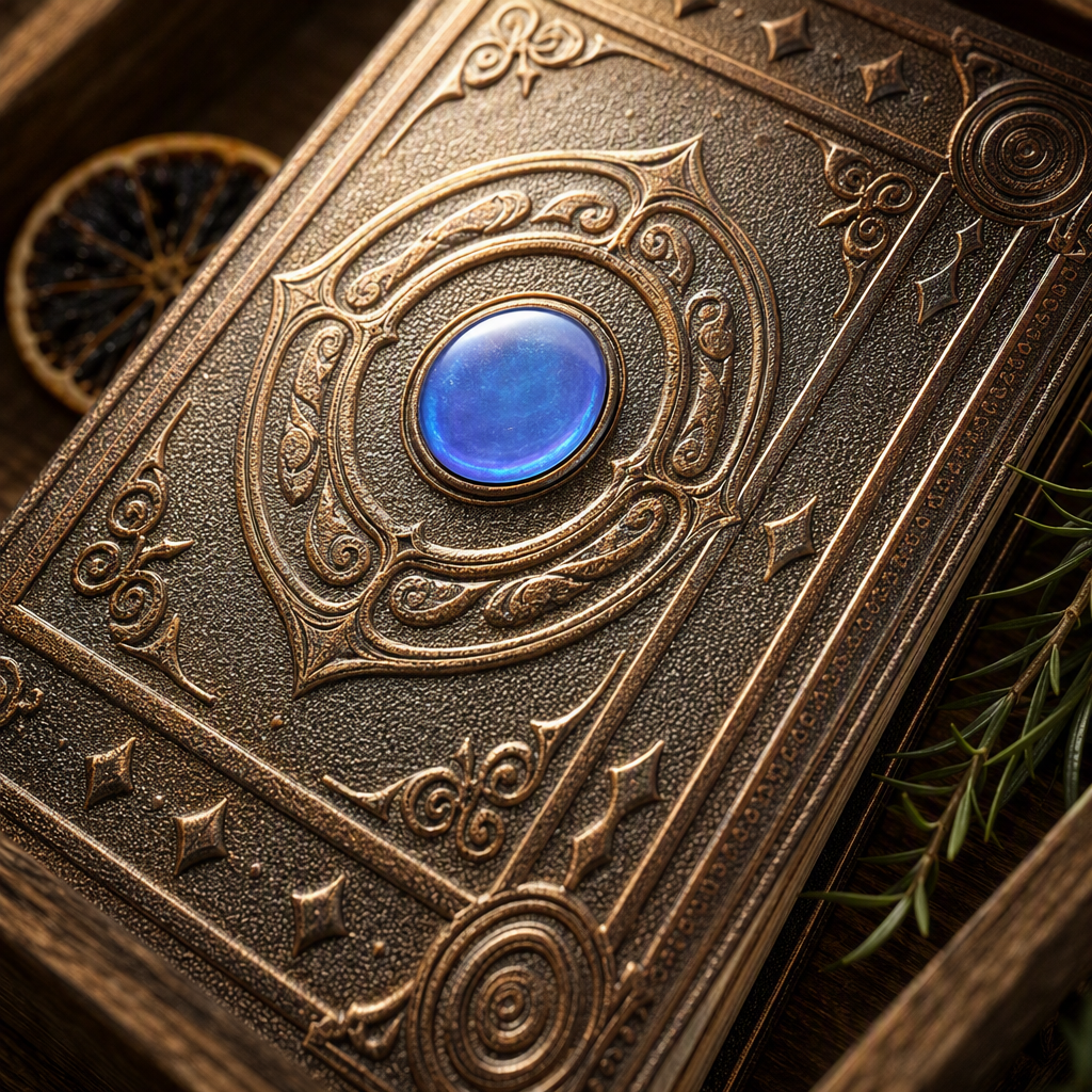 Three ancient book ornaments decorated with carved sapphires are elegantly displayed on wooden trays as collectibles Application Scenario