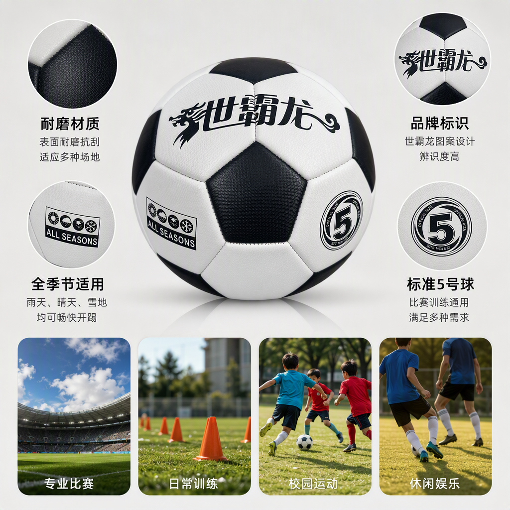 Professional black and white football wear-resistant and anti-slip balls for children and adults' competition and training