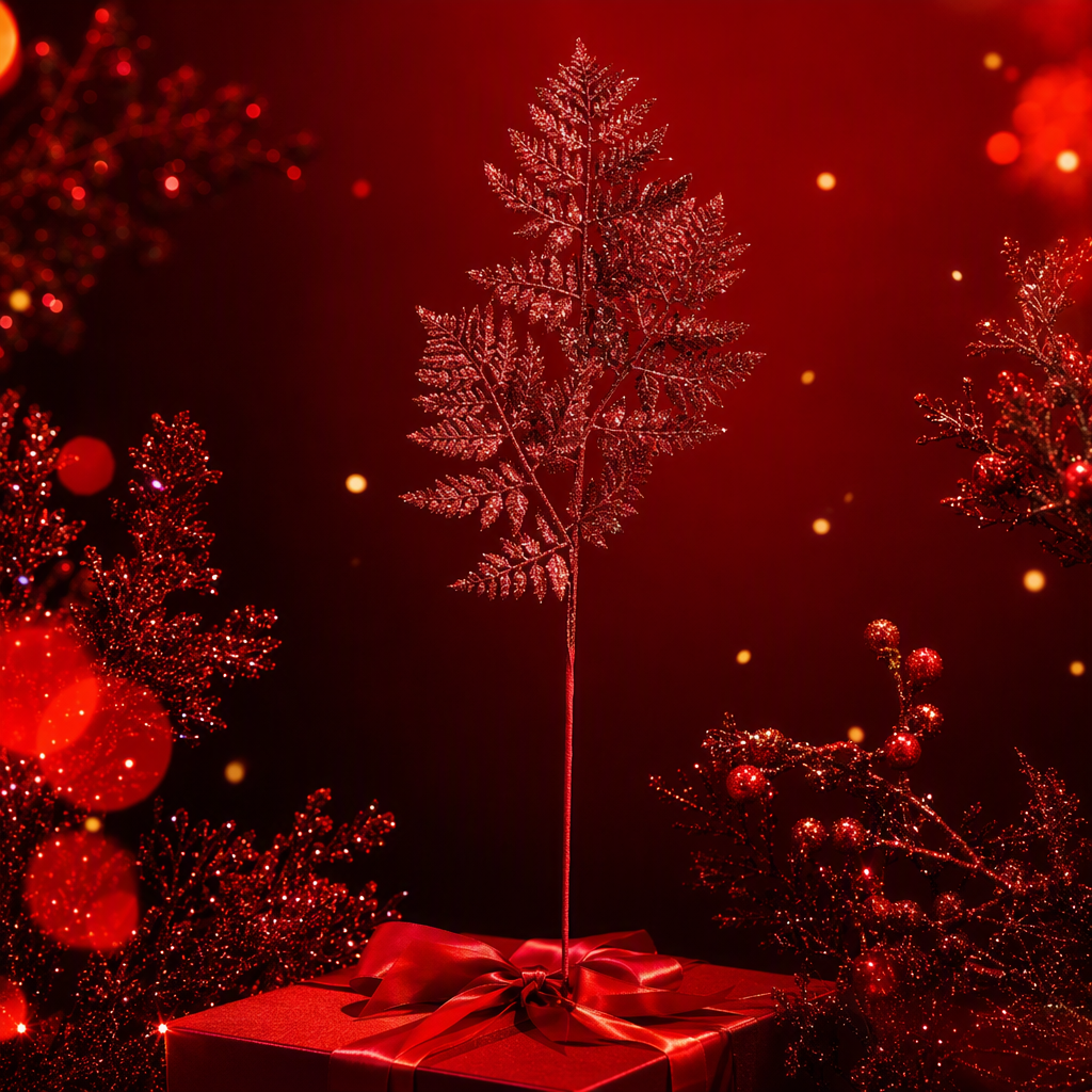Glitter rojo helecho decoración ramas estilo natural interior verde colocación hogar decoración Specification image