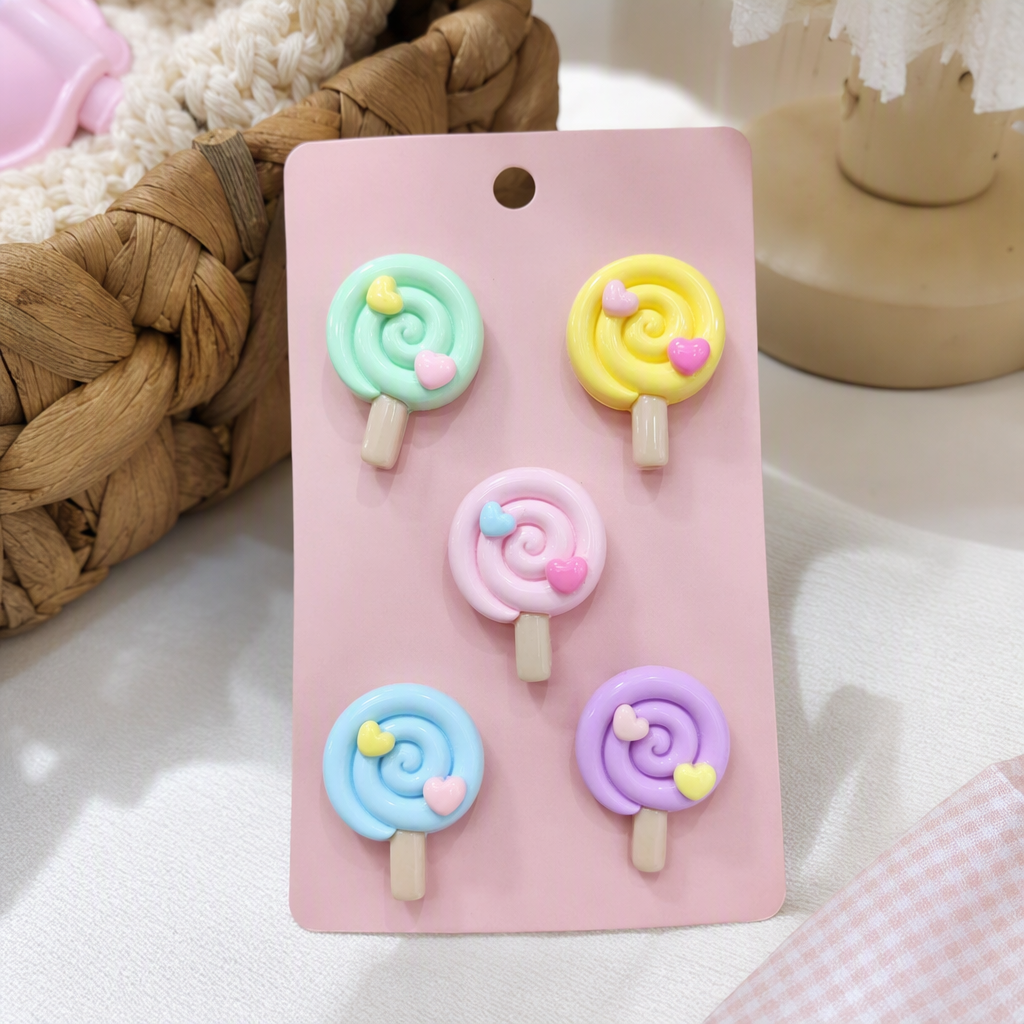 Colorful spiral candy hair clips, five-color heart decorations, sweet hair accessories, pink card packaging details Picture