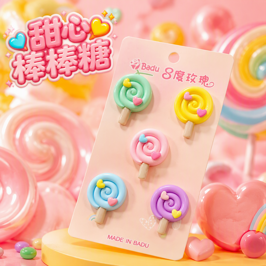 Colorful spiral candy hair clips, five-color heart decorations, sweet hair accessories, pink card packaging Specification image
