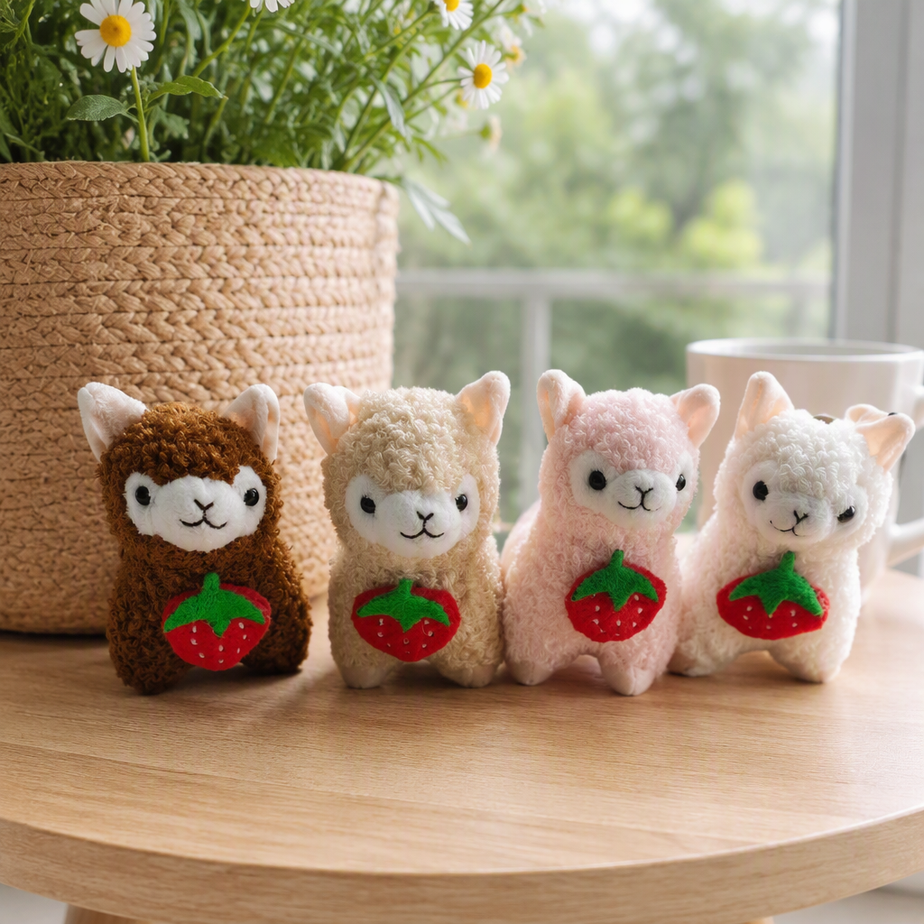 Simulación peluche alpaca muñeca cuatro sosteniendo fresa decoración muñeca colgante details Picture