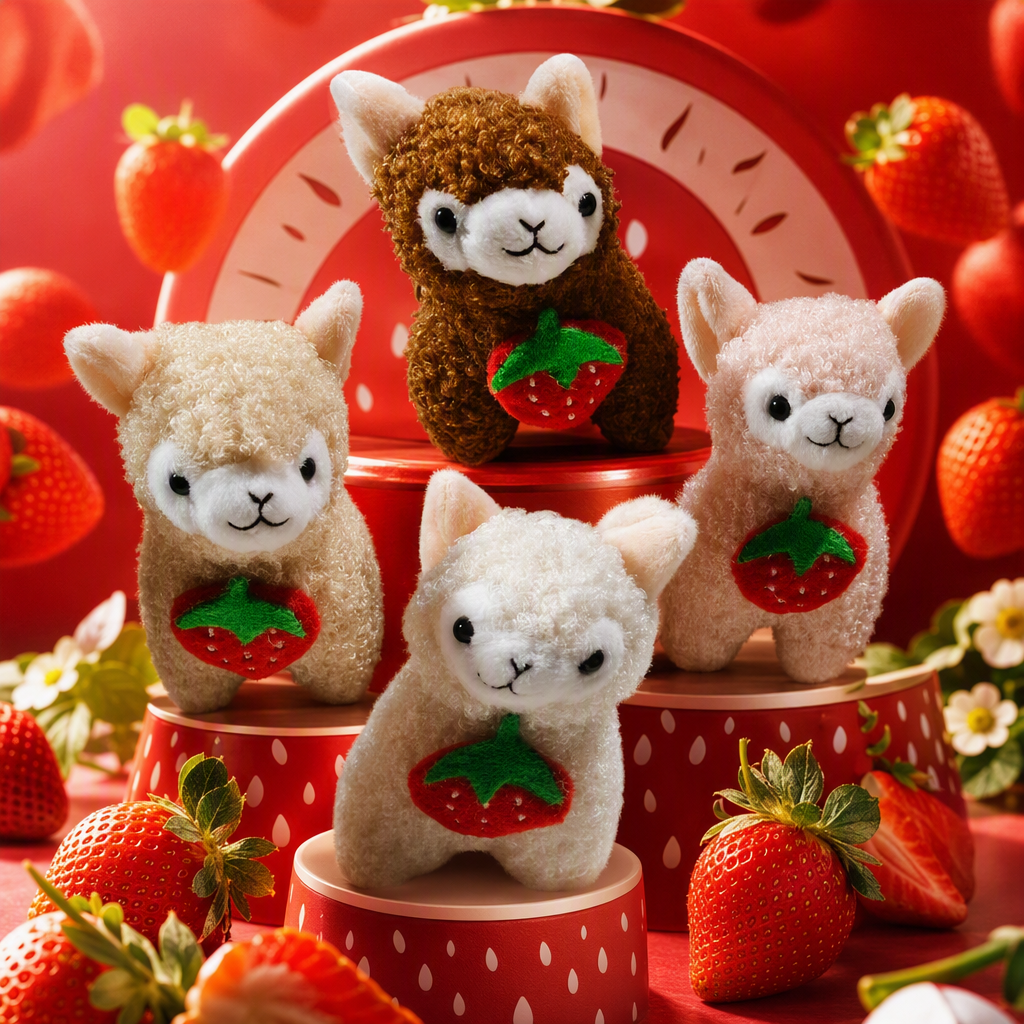 Simulación peluche alpaca muñeca cuatro sosteniendo fresa decoración muñeca colgante Specification image