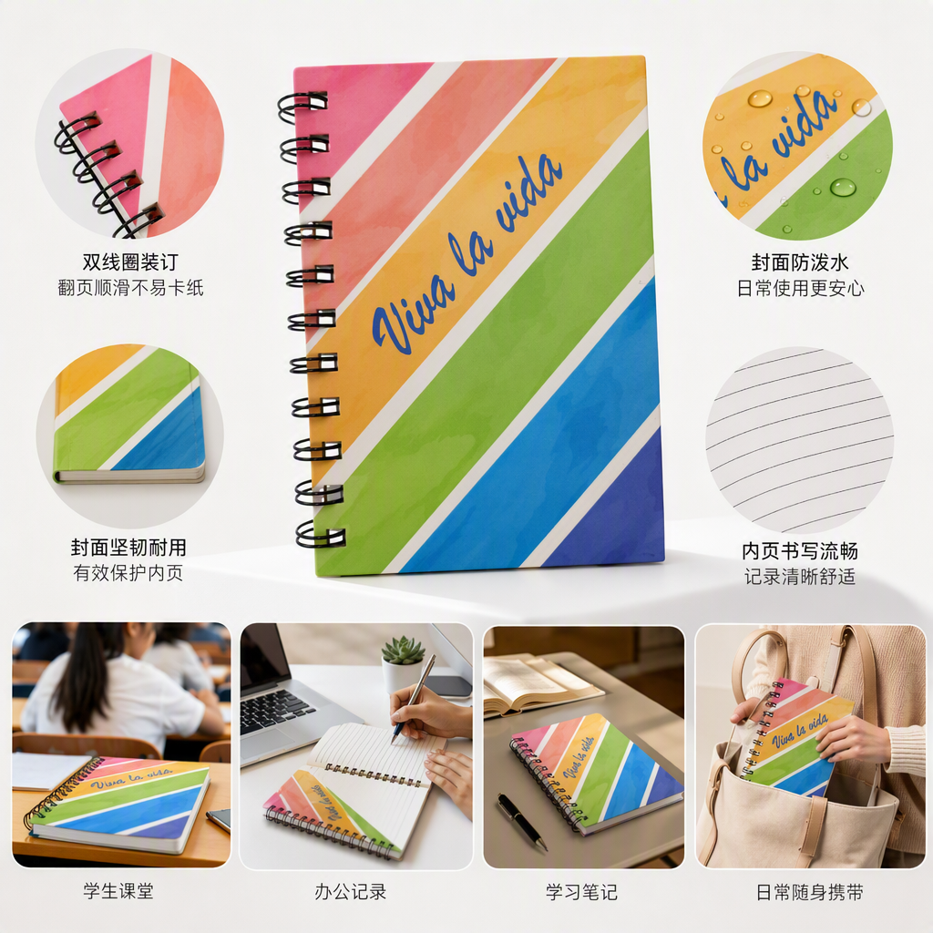 Donghu Paper A6 Rainbow Twill Coil Notebook, a student notebook with a high level of appearance