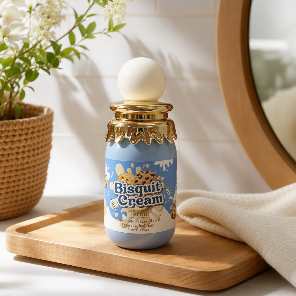 Blue bottle body, golden wavy edge cap, cream body spray, long-lasting fresh and light fragrance moisturizing skin care details Picture