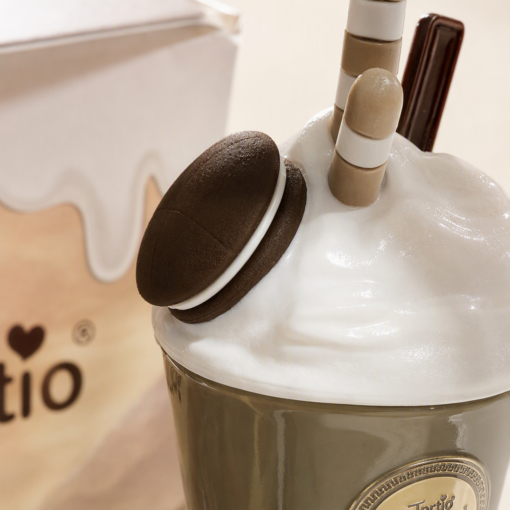 A fashionable brown cup body paired with a white cream top perfume bottle, a simple and elegant fragrance container and creative display piece Application Scenario