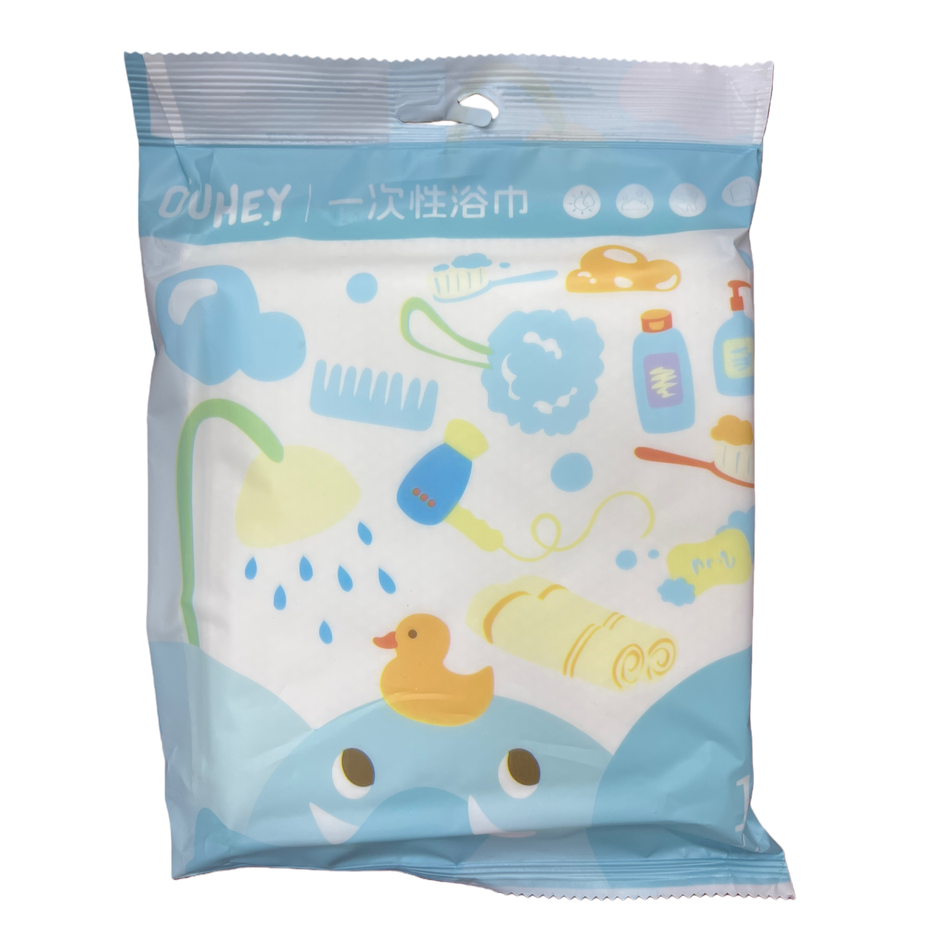 Blue and white packaging bags, disposable bath towels, soft, absorbent, portable travel bath products, specially designed for families and hotels Item Picture