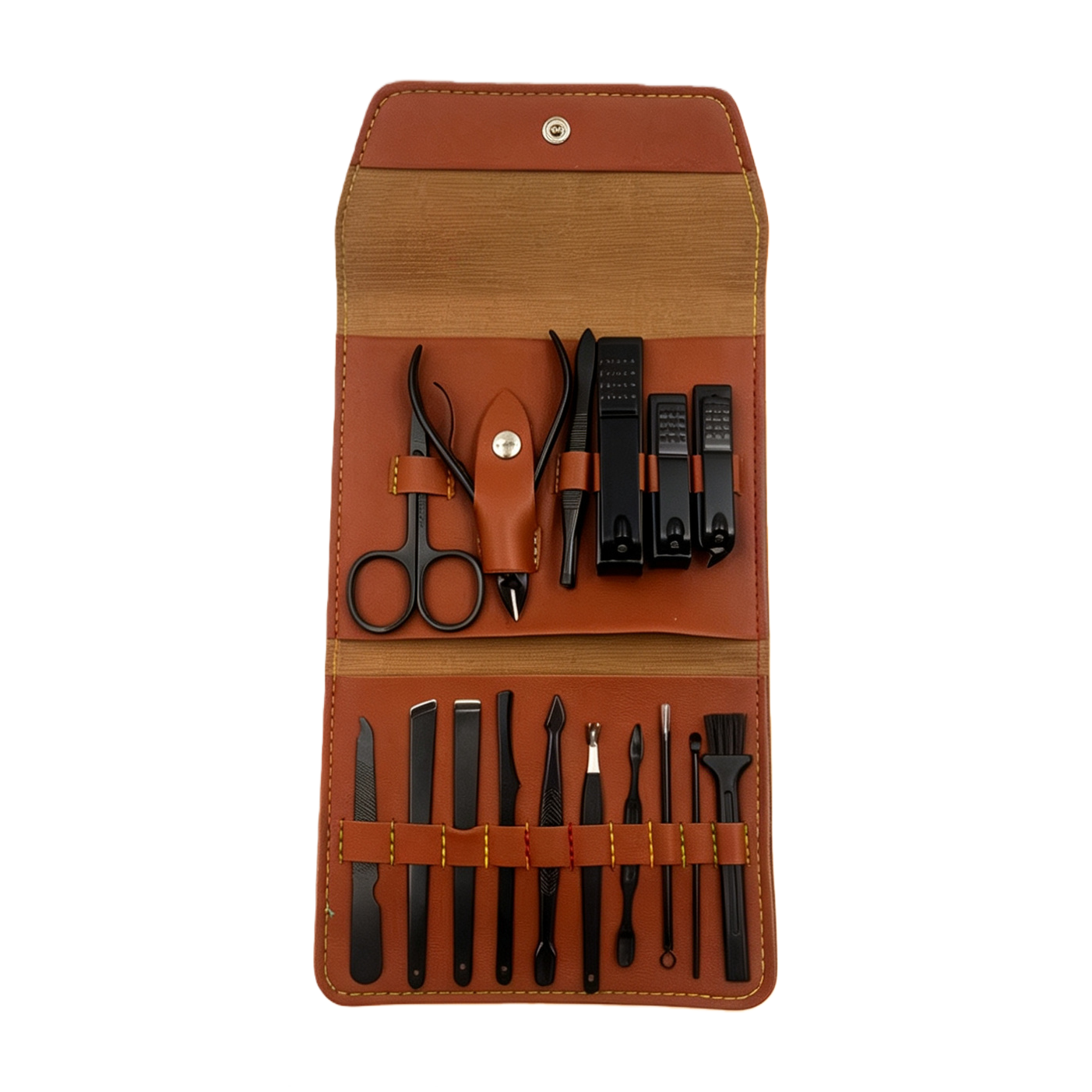 High-end brown leather nail care tool set, nail repair tool set, beauty and nail care supplies, portable storage Item Picture