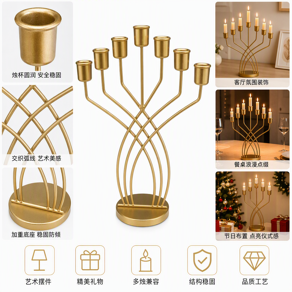 Oro siete candelabros estilo europeo vintage candelabros decoración decoración del hogar regalos creativos decoración de escritorio