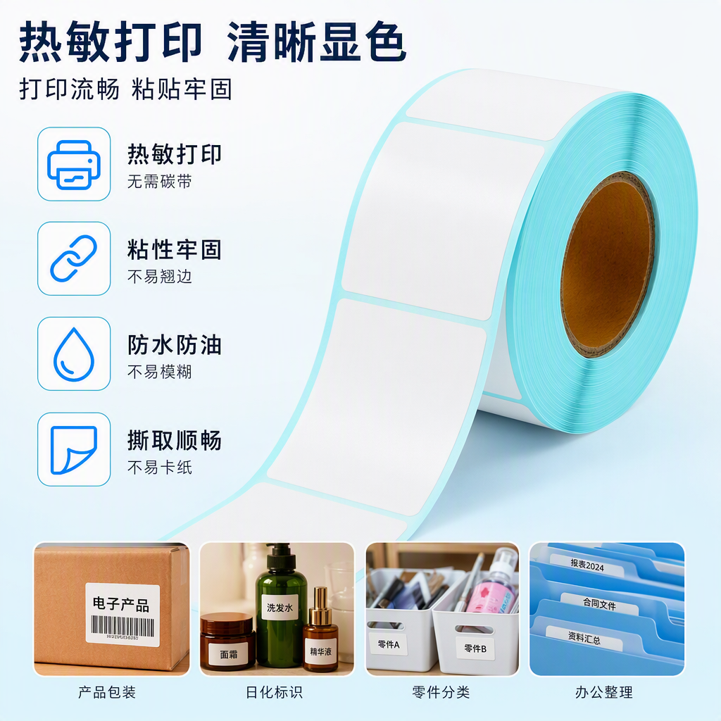 多功能浅蓝色边框白色标签卷便利贴办公用品贴纸装饰标签贴纸卷装