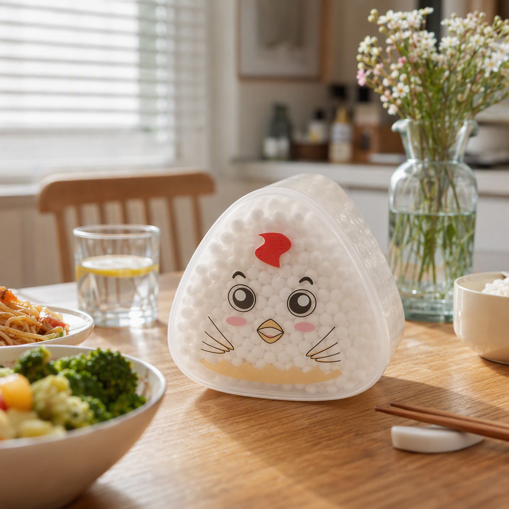 Transparent triangular cotton ball storage box, cartoon chicken pattern creative storage and organization box, children's home goods storage box details Picture