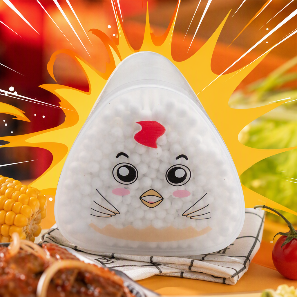 Transparent triangular cotton ball storage box, cartoon chicken pattern creative storage and organization box, children's home goods storage box Specification image