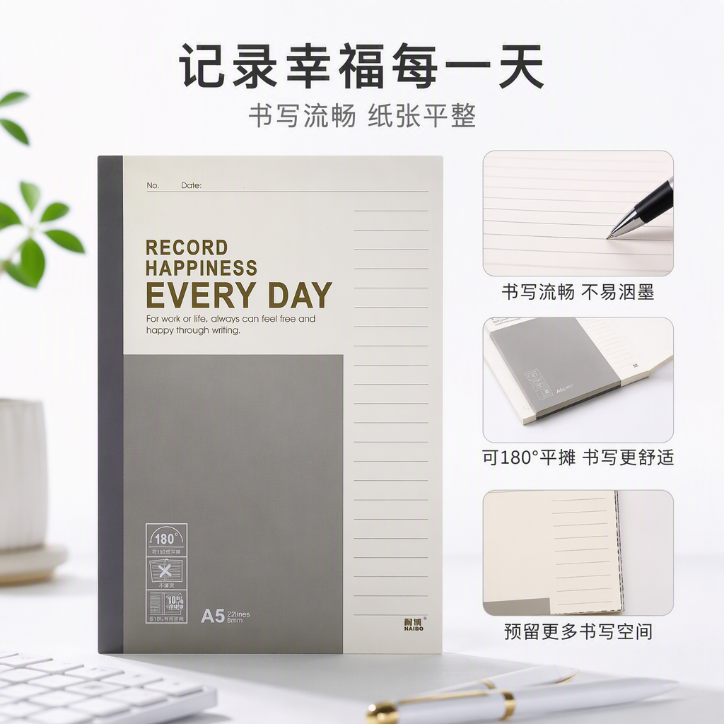 时尚简约米白色皮面笔记本办公记事本学生手账本学生用本子商务写字本